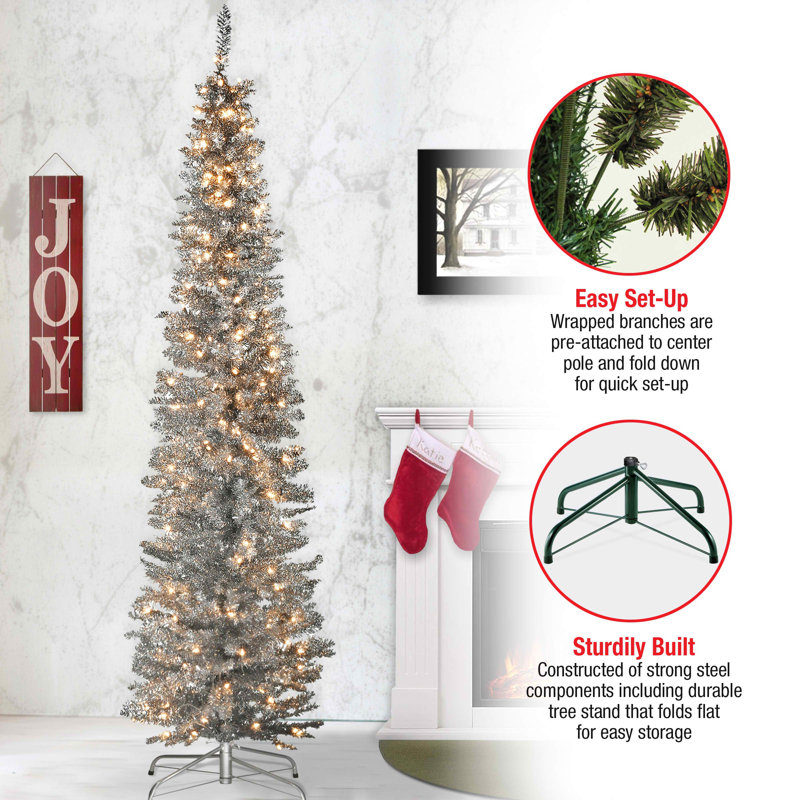 Hashtag Home Tinsel Trees Lighted Artificial Pine Christmas Tree